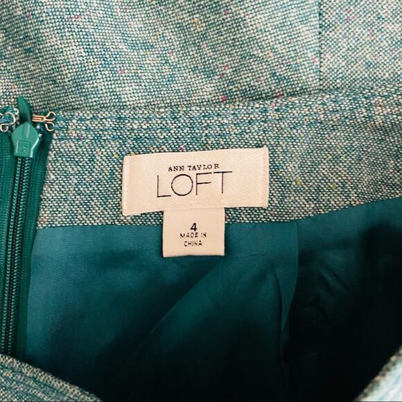 Loft green blue tweed wool preppy academia office midi skirt 4 - Picture 5 of 7